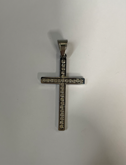PENDANT CROSS WITH CRYSTAL RHINESTONES STAINLESS STEEL SILVER 1 PC