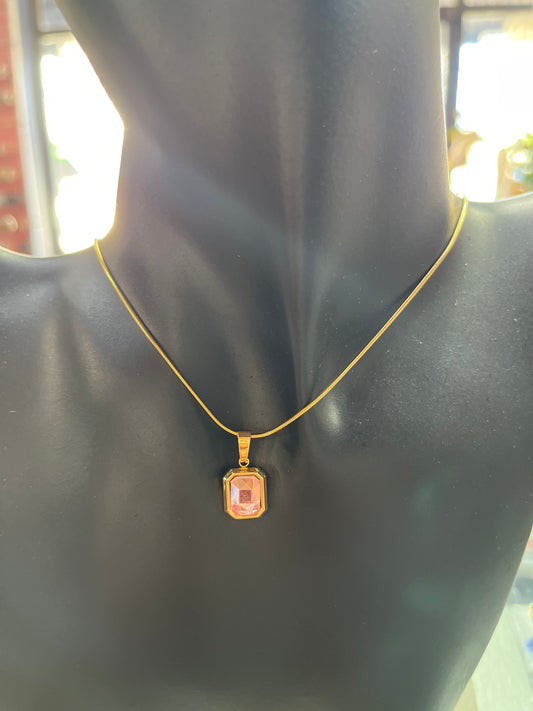 NECKLACE CHAIN SQUARE PINK ZIRCONIA PENDANT 1 PC