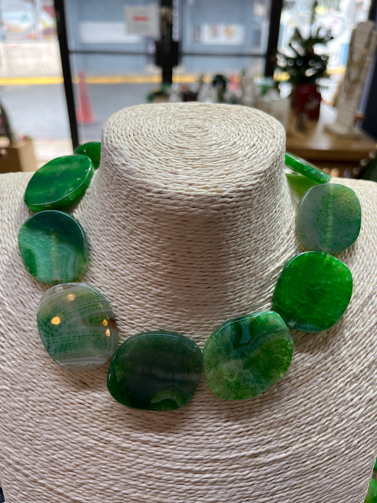 STRIPED BANDED AGATE OVAL SEA GREEN 39X32 MM 1 STRAND