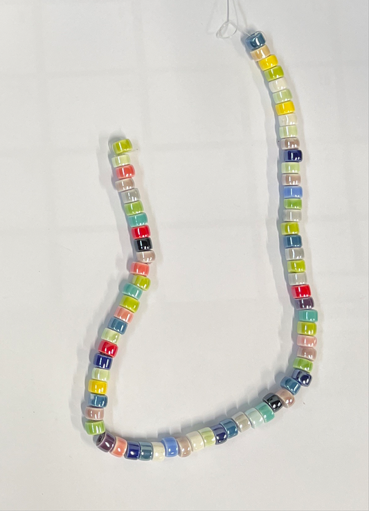 PORCELAIN COLUMN BEADS 6X4MM MIXED COLORS 1 STRAND