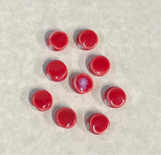 PORCELAIN BEAD FLAT ROUND 11MM ANTIQUE RED GLAZE 10 PC