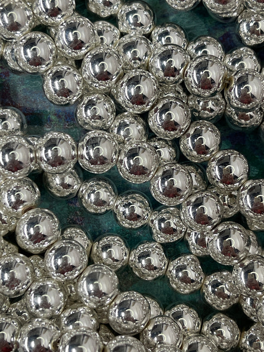 HEMATITE 8MM ROUND SILVER ABOUT 52 PC PER 1 STRAND