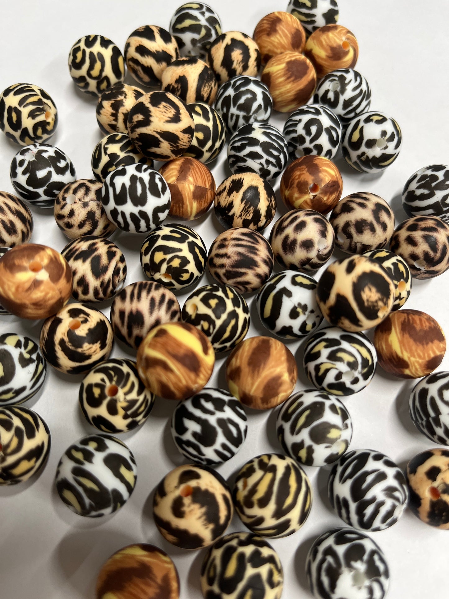 Silicone Bead 15mm leopard 10 pc