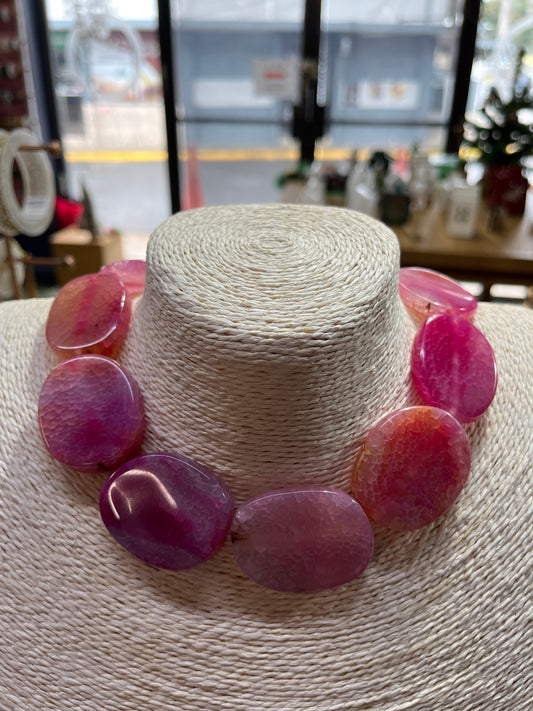 STRIPED BANDED NATURAL AGATE OVAL PEARL PINK 39X32MM 1 STRAND