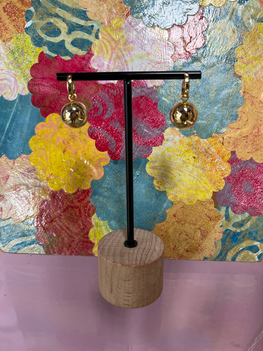 EARRINGS HOOP WITH 26.5MM DANGLE BALL GOLD PLATE 24KT 1 PAIR