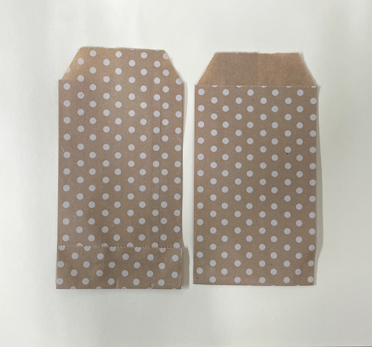 PAPER BAG KRAFT WHITE POLKA DOTS 15X8 CM 10 PC