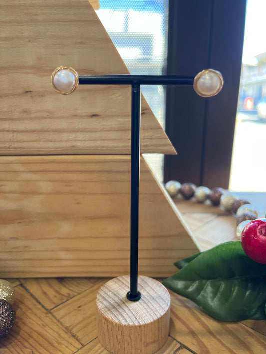 STUD EARRINGS SILVER 925 GOLD PLATED PEARL 1 PAIR