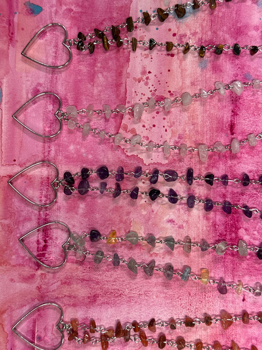 NECKLACE GEMSTONE BEADS WITH HEART PENDANT SP 28.3 INCHES 1 PC