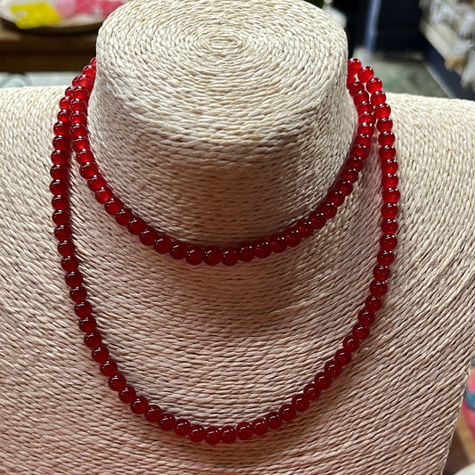 GLASS JADE 6.5MM ROUND CRIMSOM(BAKING PAINTED)