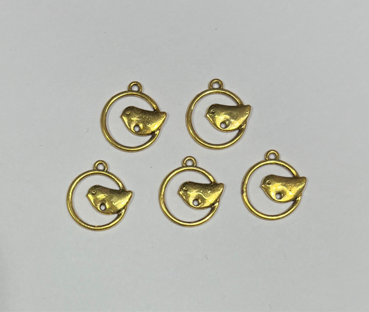 PENDANT BIRD OVER CIRCLE 32 MM ANTIQUE GOLD 5 PC