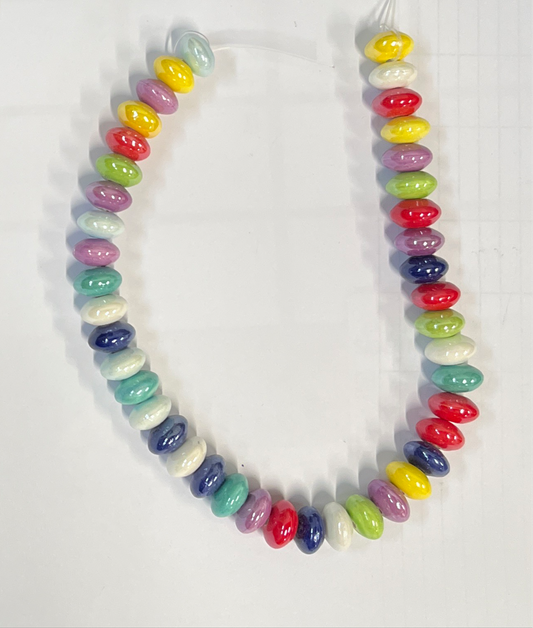 PORCELAIN BEADS RONDELLE 12X6.5MM MIXED COLORS 1 STRAND