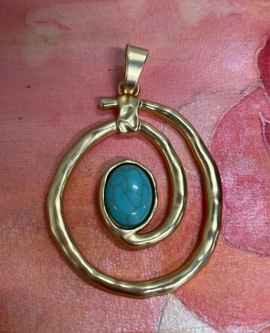 PENDANT MATTE GOLD WITH TURQUOISE ROUND