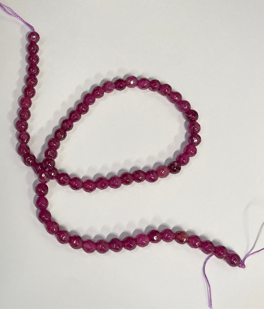 WHITE JADE BEAD 6MM ROUND DEEP PINK 1 STRAND