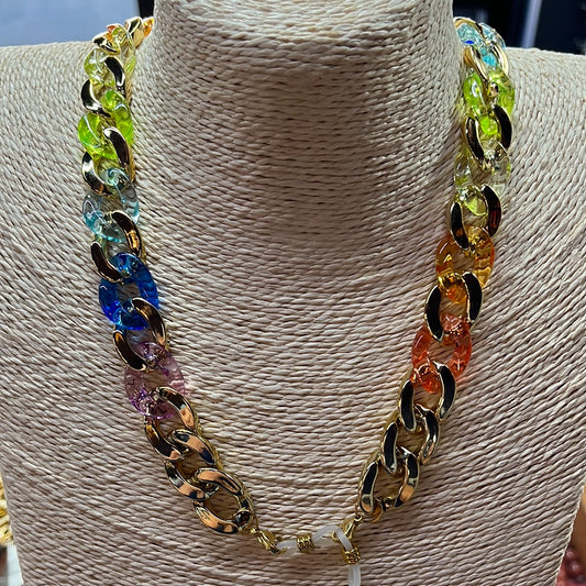 CHAIN MASK HOLDER GOLD MULTI TRANSP SST LOBSTER 1 PC