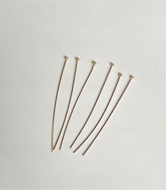 HEADPIN BALL HEAD 50MM 24 GAUGA GOLD PLATE 14 KT 25 PC