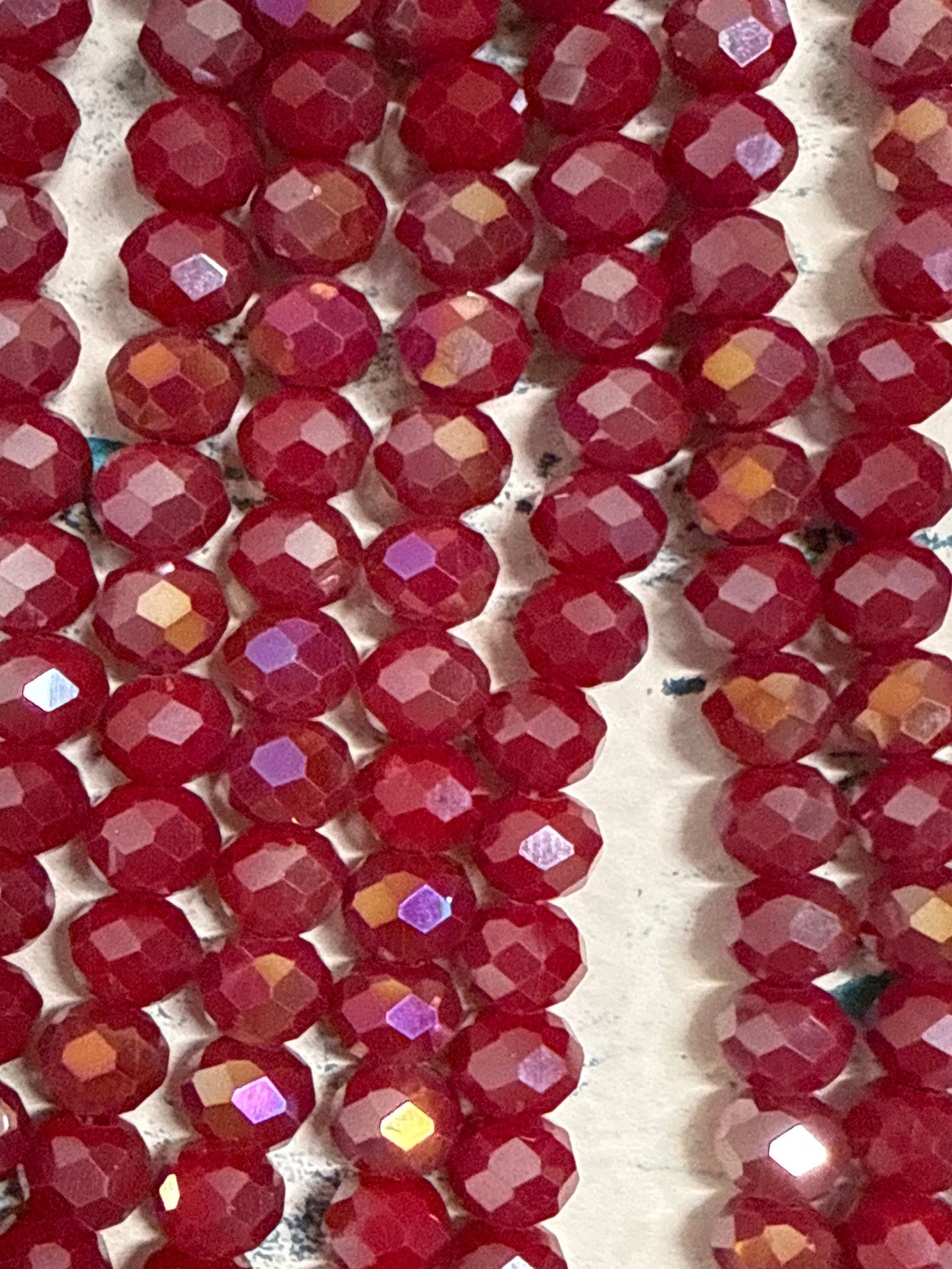 GLASS RONDELLE 8MM BURGUNDY OPAQUE AB 1 STRAND