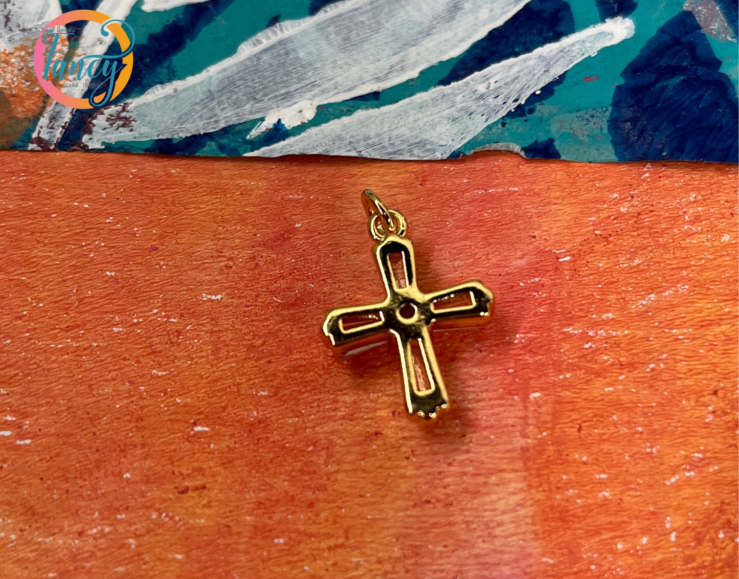 PENDANT CROSS GP 18KT CZ 19X14MM