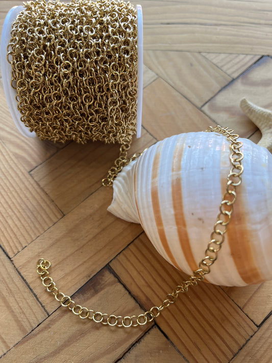 ROLO OVAL CHAIN 5X0.8MM STAINLESS STEEL GOLD PER FOOT