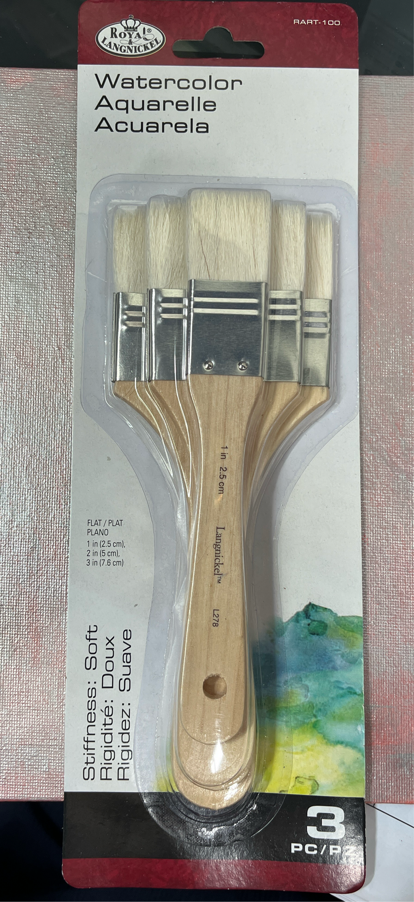 BRUSH SET 3 PC FOR WATERCOLOR WASHES CAMEL HAIR