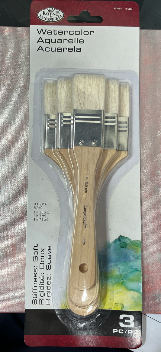 BRUSH SET 3 PC FOR WATERCOLOR WASHES CAMEL HAIR