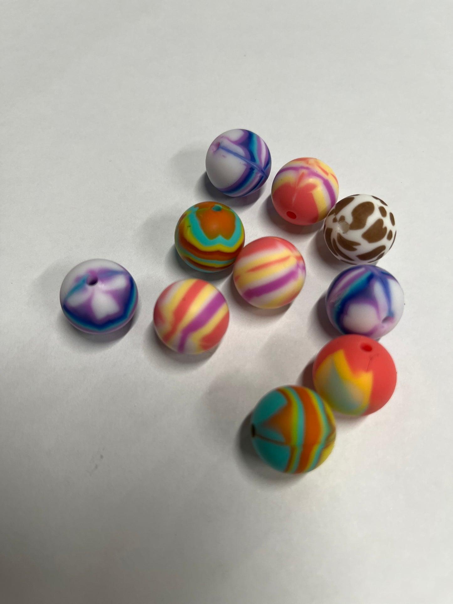Silicone bead 15mm multi stripes 10 pc