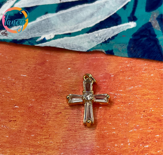 PENDANT CROSS GP 18KT CZ 19X14MM