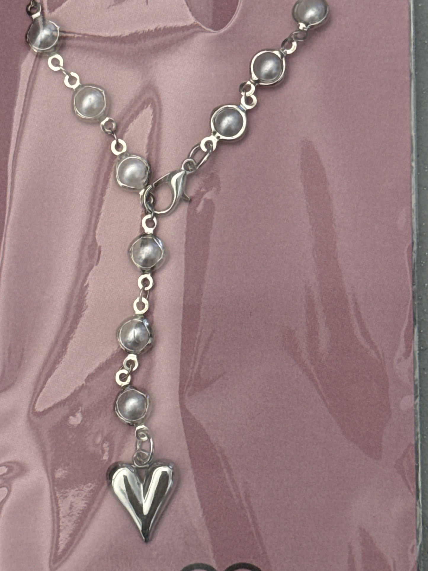 NECKLACE Y-CHAIN SILVER WITH PEARL CABOCHONS 1 PC