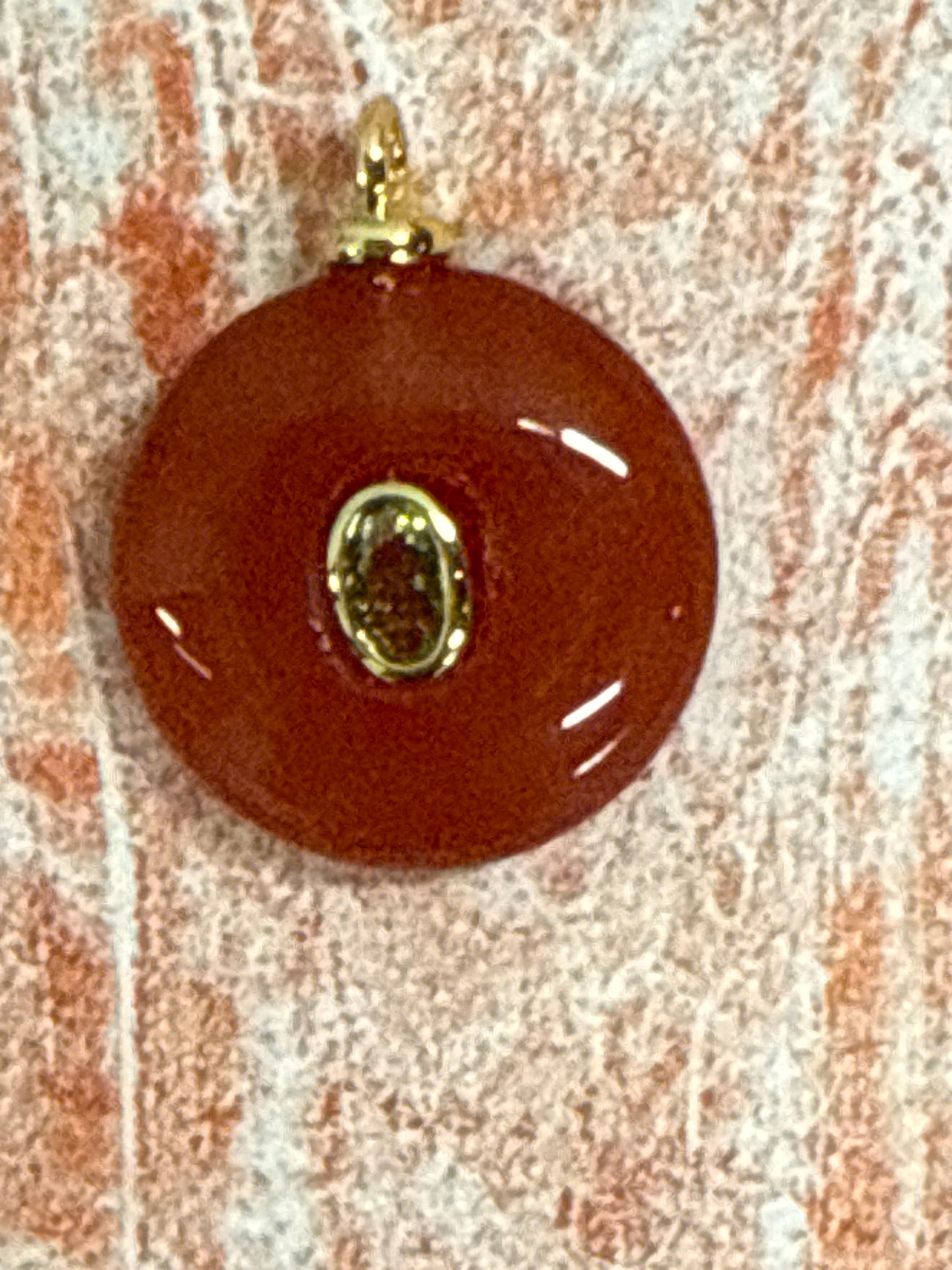 PENDANT JADE FLAT ROUND RED WITH CUBIC ZIRCONIA