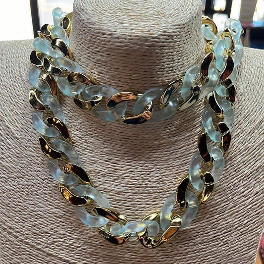 CHAIN ACRYLIC CUBAN BLUE GOLD 1 PC