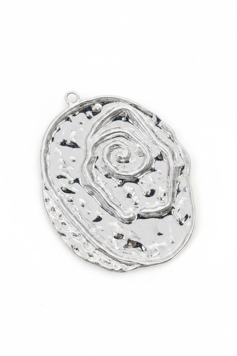 PENDANT ROSE STAINLESS STEEL SILVER HAMMERED 51 MM 1 PC