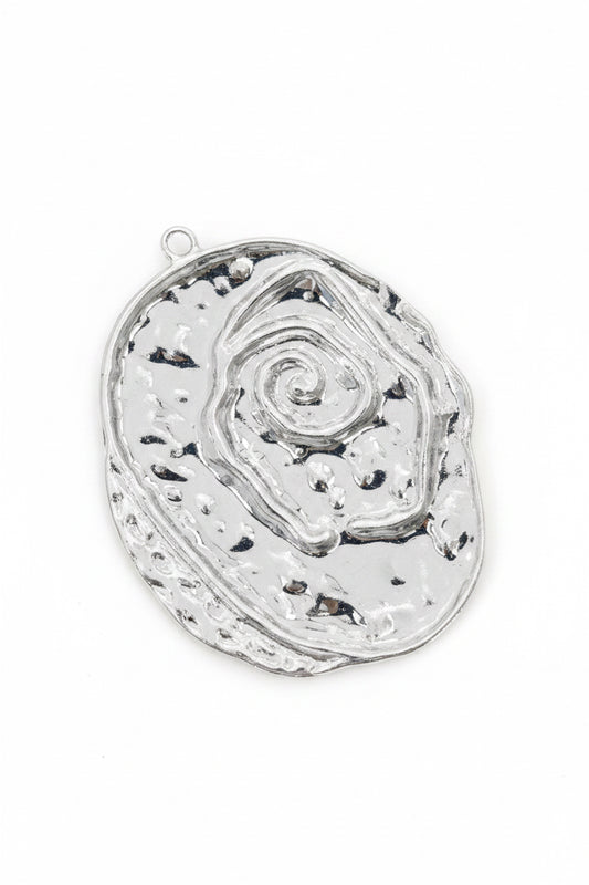 PENDANT ROSE STAINLESS STEEL SILVER HAMMERED 51 MM 1 PC