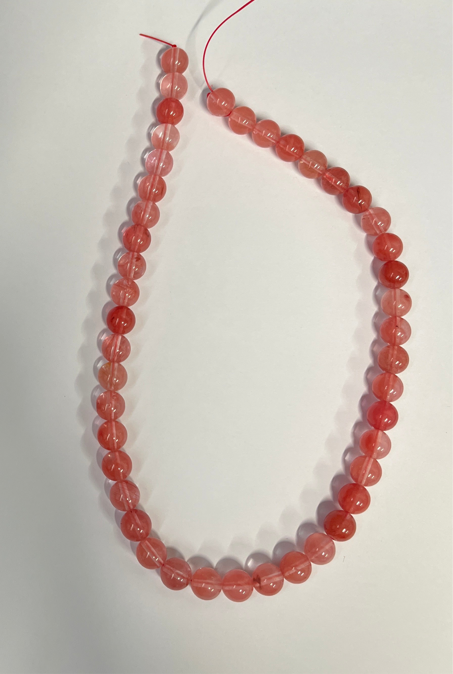 CHERRY QUARTZ GLASS 8MM ROUND 1 STRAND