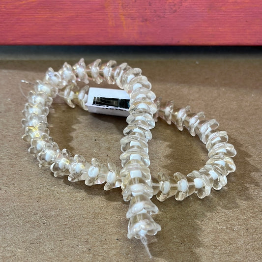 GLASS FLOWER BEAD TRANSPARENT WITH GLITTER 11MM