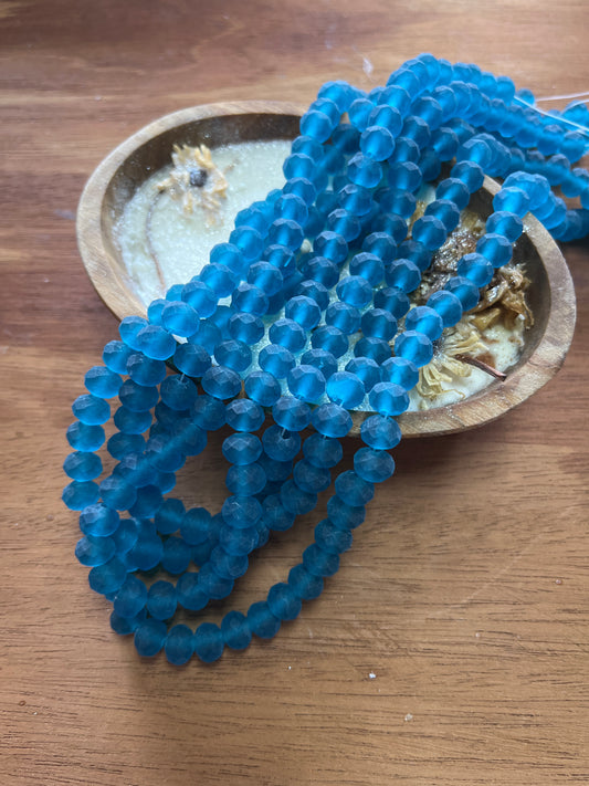 Glass Rondelle 8MM Matte Deep Sky Blue