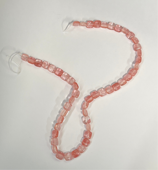 CHERRY QUARTZ GLASS BEAD SQUARE 8.5X8.5MM 1 STRAND