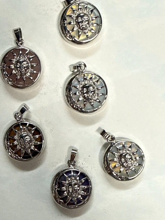 PENDANT MIXED STONE WITH SUN 28MM PLATINUM 1 PC