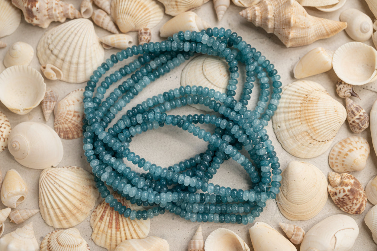 GLASS RONDELLE CADET BLUE 8mm 1 strand