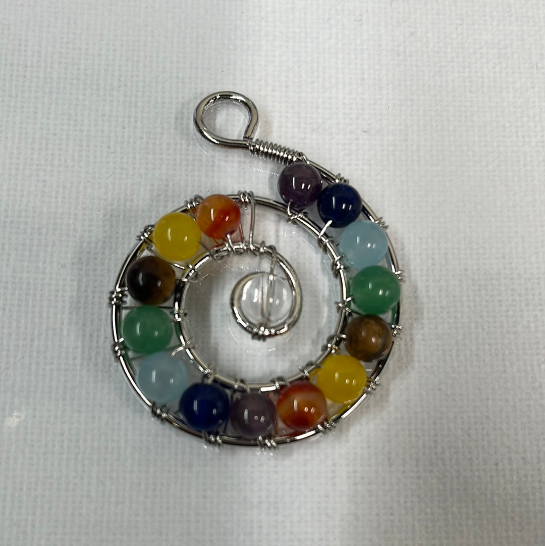 PENDANT ANTIQUE GOLD WIRE SCROLL WITH GEMSTONES 1PC