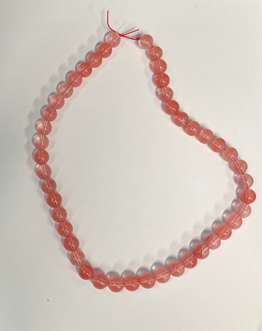 CHERRY QUARTZ GLASS BEADS ROUND 8MM