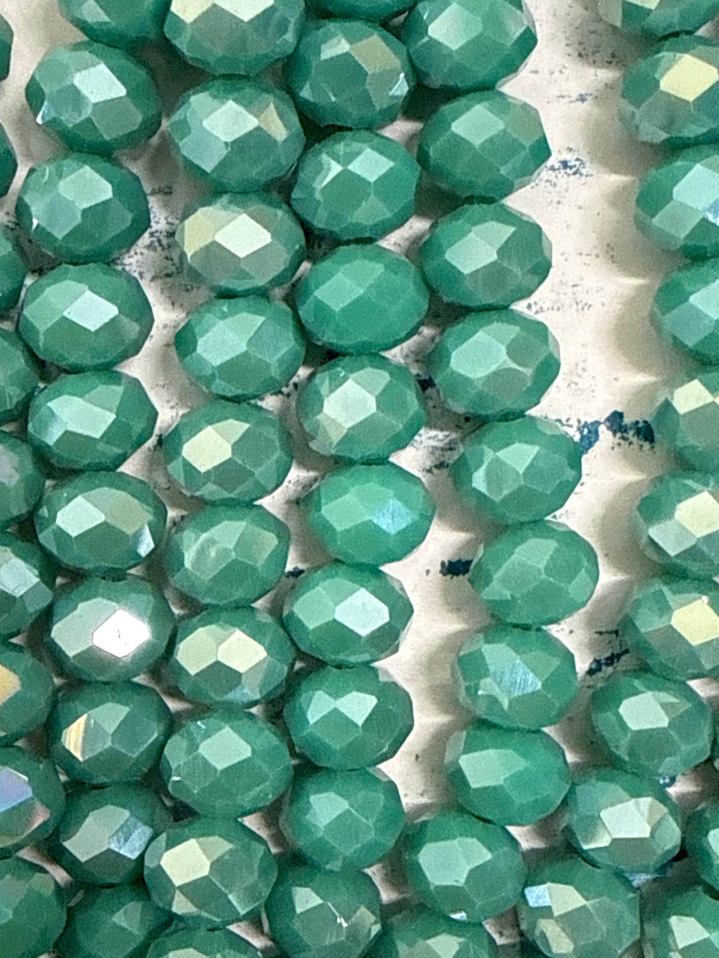 GLASS RONDELLE 8MM LIGHT SEA GREEN OPAQUE AB 1 STRAND