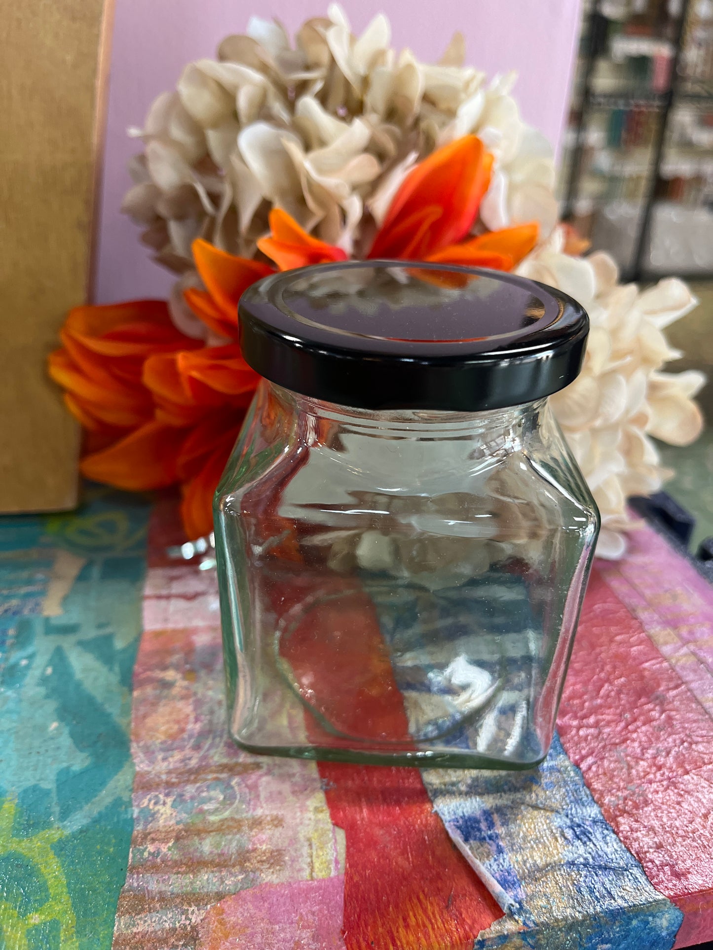 JAR 8 OZ SQUARE BLACK CAP 1 PC