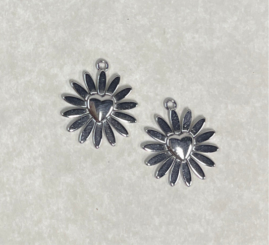 PENDANT FLOWER WITH HEART 21X18MM STAINLESS STEEL 2 PC
