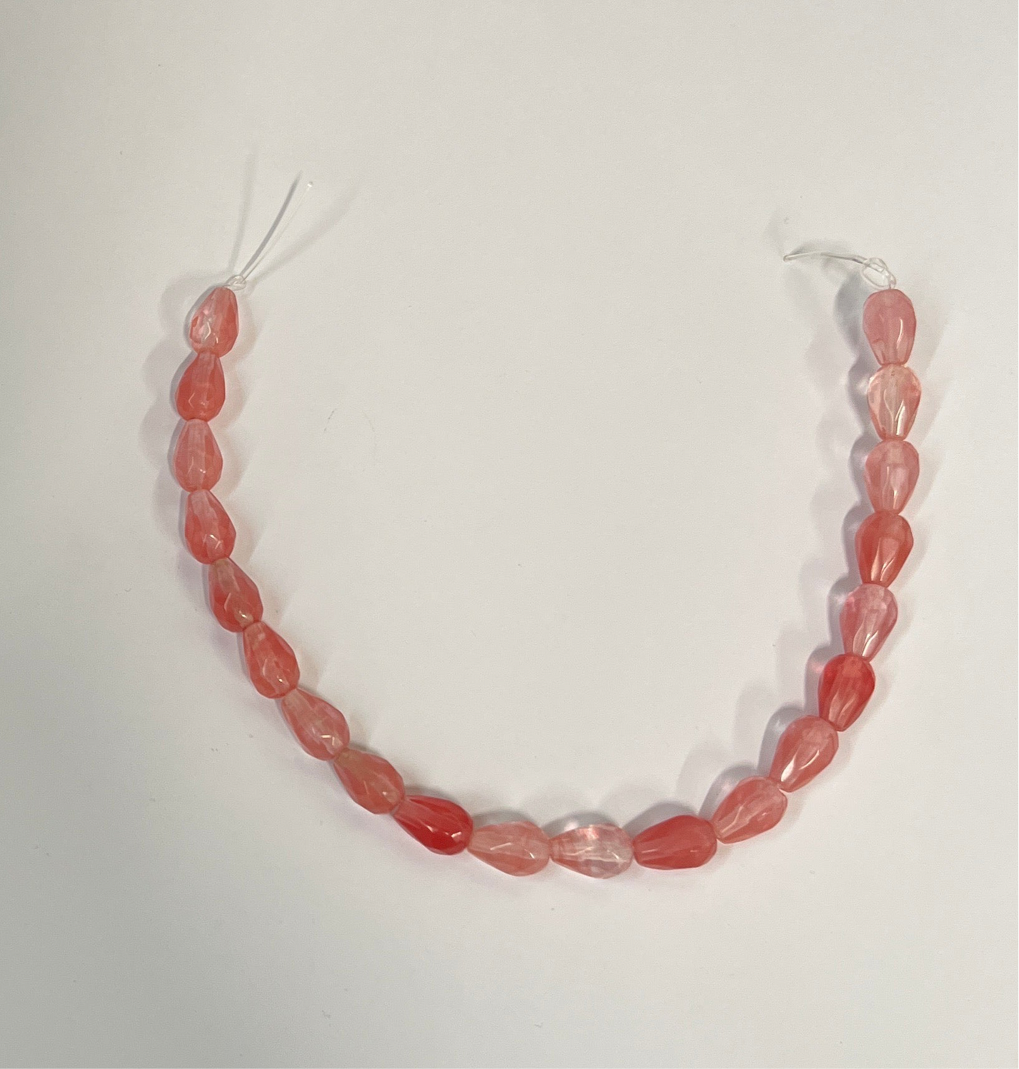 CHERRY QUARTZ GLASS BEAD TEARDROP 10X7MM 1 STRAND