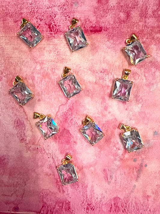 PENDANT Light Blue CUBIC ZIRCONIA SQUARE GOLD PLATED 18 KT 1 PC