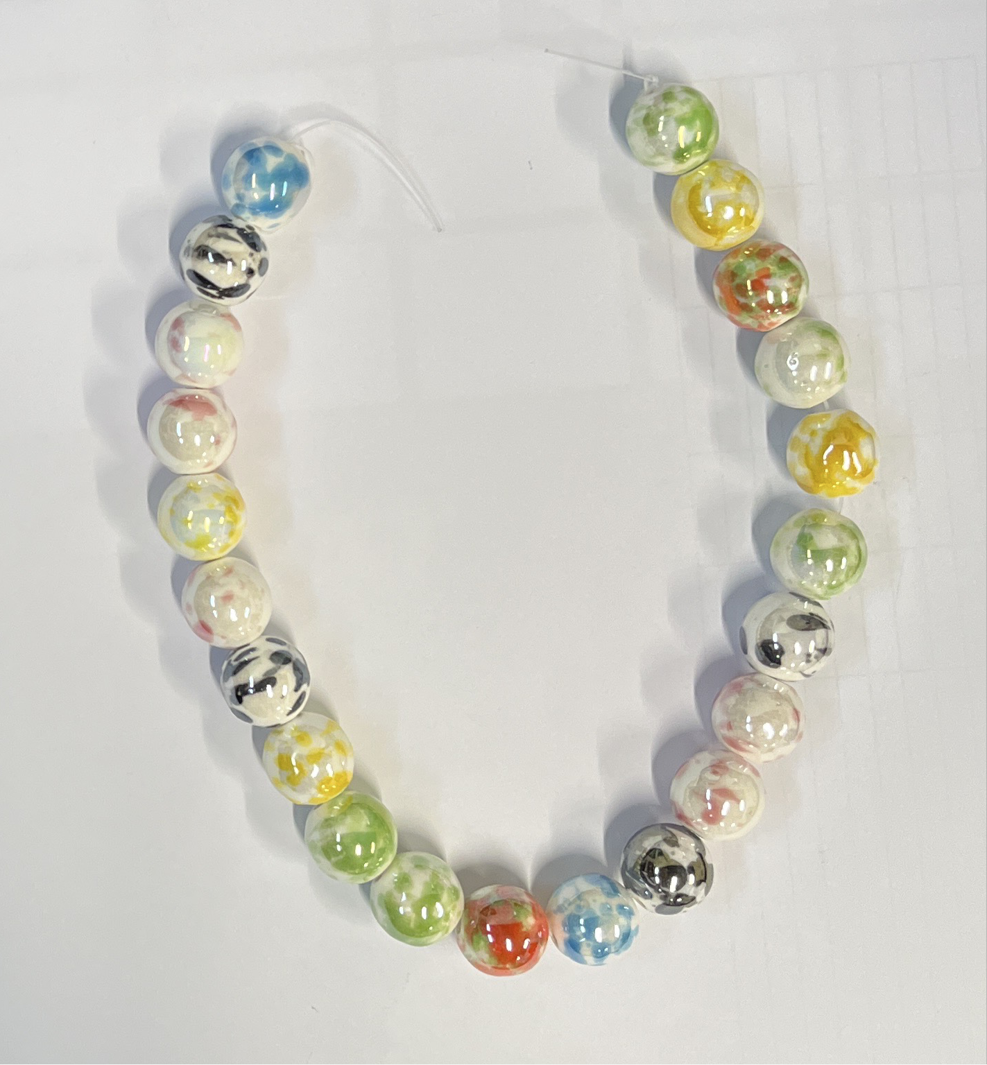 PORCELAIN BEADS ROUND PEARLIZED 14X13MM MIXED COLORS 1 STRAND