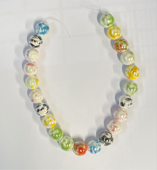 PORCELAIN BEADS ROUND PEARLIZED 14X13MM MIXED COLORS 1 STRAND