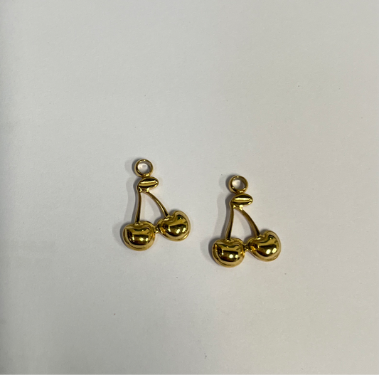 CHERRIES CHARM 14X11 MM STAINLESS STEEL GOLD PLATED 18 KT 2 PC