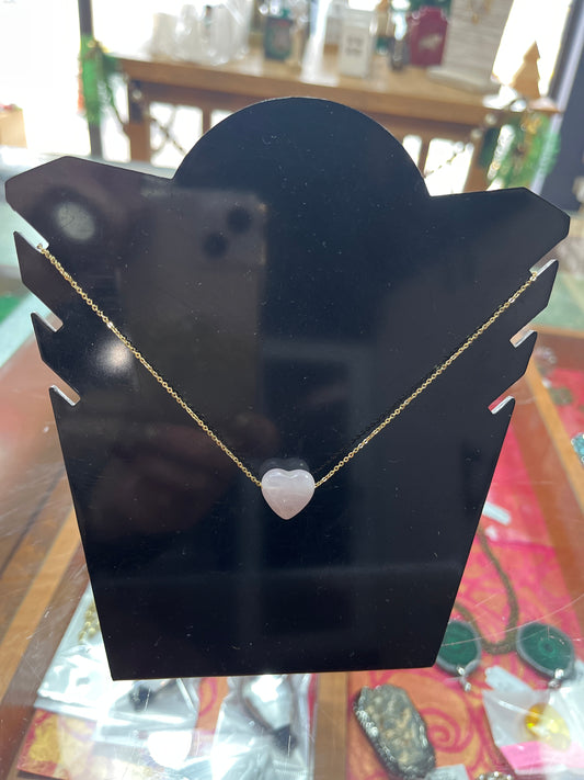 ROSE QUARTZ HEART PENDANT NECKLACE WITH GOLD PLATED CHAIN 23.8 INCHES. 1 PC