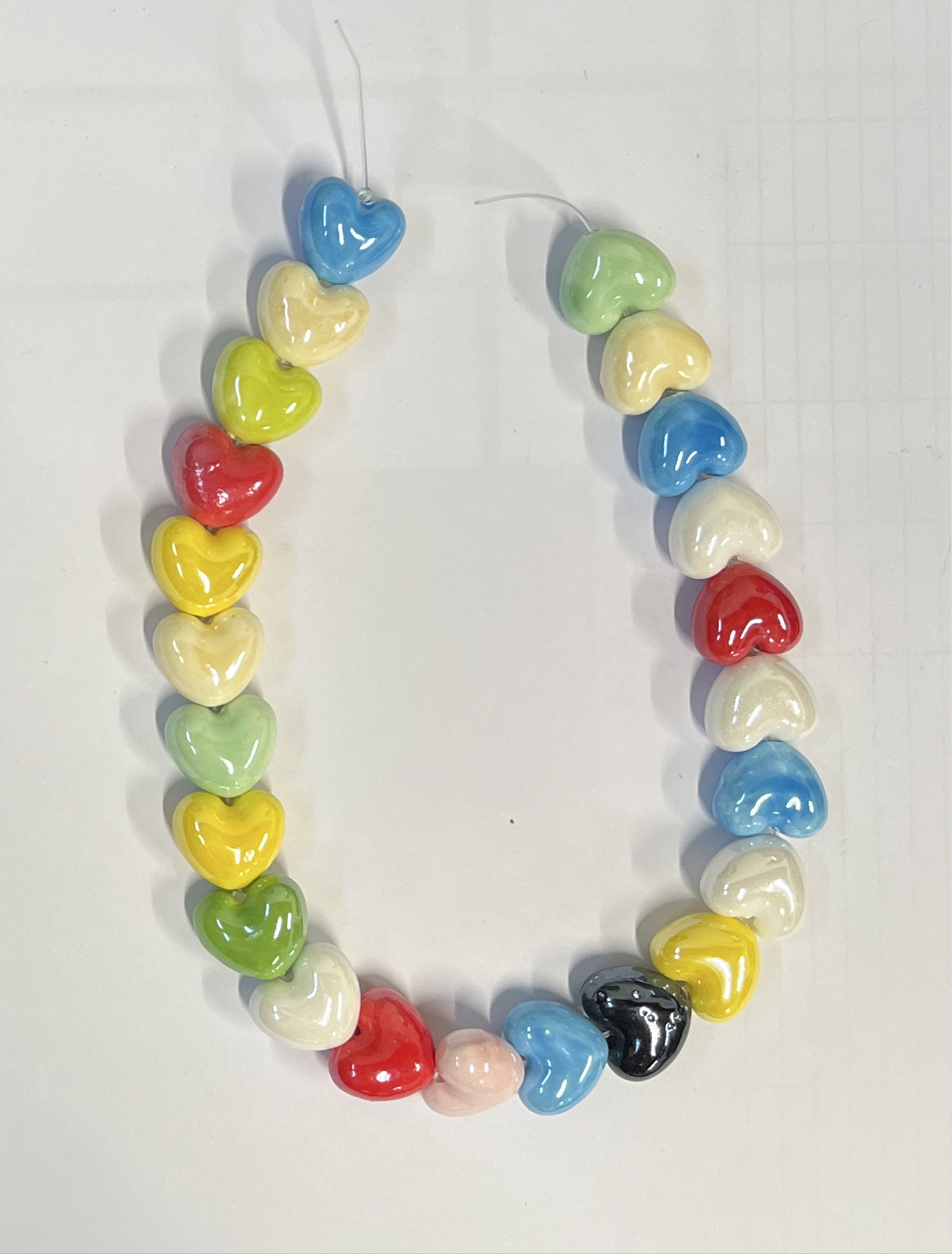 PORCELAIN BEAD HEART 14X16MM BRIGHT COLORS 1 STRAND