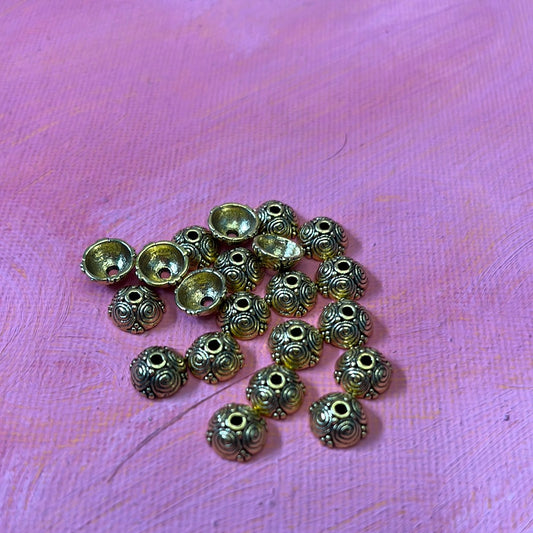BEAD CAP ANTIQUE GOLD 8X8MM SPIRALS 20 PC